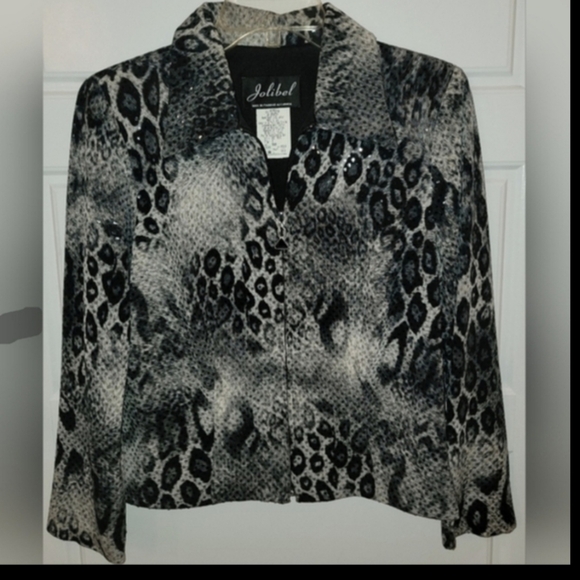 Like New Jolibel Black Gray Animal Print Zip Jacket Sequin Size 6 - Picture 15 of 15